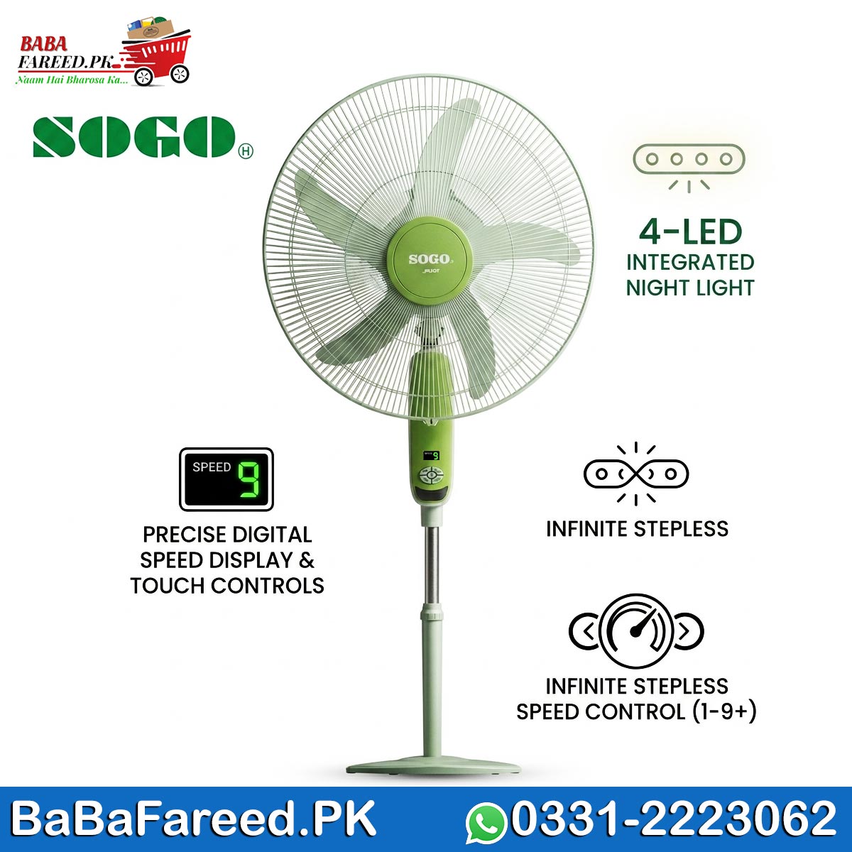 SOGO, DC Stand Fan, Solar Fan, 18 Inch, JPN-627 (Without Battery Charger) 1 Buy SOGO 18-Inch DC Stand Fan JPN-627 Online in Pakistan