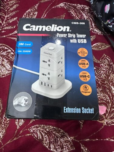 Camelion, Universal Power Socket/Extension Wire, 8 Socket, 2 USB, 2 USB Type-C, 3 Meter Wire CMS-308 photo review