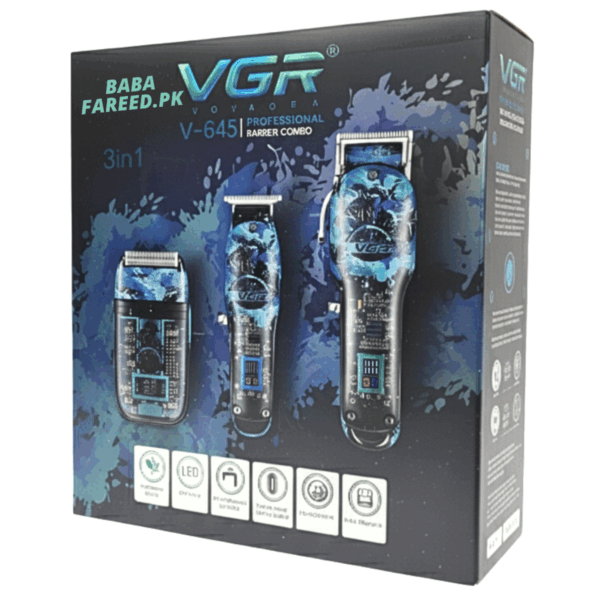 VGR, Professional Rechargeable Trimmer , Clipper & Foil Shaver, Barber Combo Kit, V-645 - Image 7