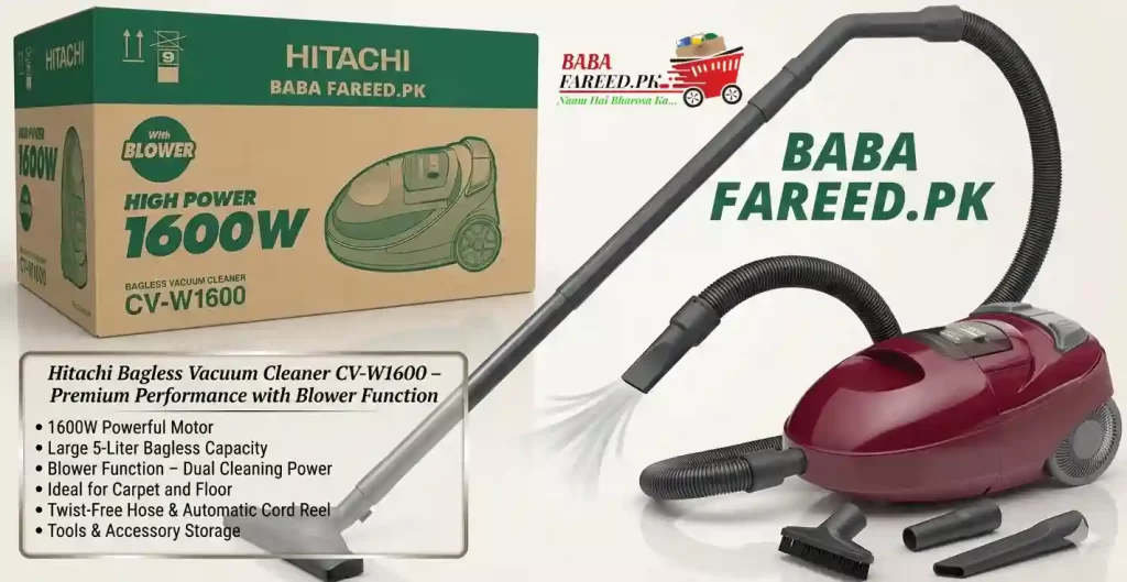 Hitachi Bagless Vacuum Cleaner CVW1600 description image with box